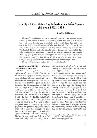 Quản lý và khai thác vùng biển đảo của triều Nguyễn giai đoạn 1802 - 1858