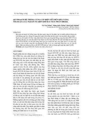 Qui hoạch hệ thống cung cấp điện xét đến khả năng tham gia của nguồn Tuabin khí hay máy phát Diesel