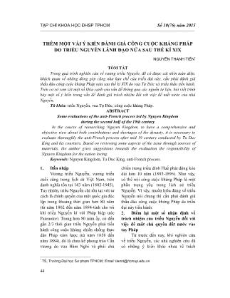 Thêm một vài ý kiến đánh giá công cuộc kháng Pháp do triều Nguyễn lãnh đạo nửa sau thế kỉ XIX