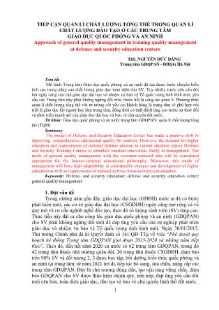 Tiếp cận quản lí chất lượng tổng thể trong quản lí chất lượng đào tạo ở các trung tâm giáo dục quốc phòng và an ninh
