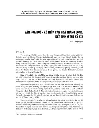 Văn hóa Huế - Kế thừa văn hóa Thăng Long kết tinh ở thế kỉ XIX