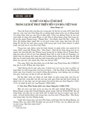 Vị thế văn hóa cố đô Huế trong lịch sử phát triển nền văn hóa Việt Nam